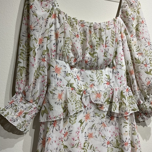 EXLURA Womens Floral Ruffle Sun Dress Sundress Tiered Square Neck Long Sleeve M. - Picture 10 of 10